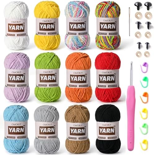 12 Pack 42.3oz/1572yds Bulky Multicolor Yarn Set, Plush Chenille Blanket Yarn for Crocheting, Fluffy Velvet Yarns for Crochet, Fuzzy Baby Yarns for Crocheting Soft, Crochet Amigurumi D by OMoiut