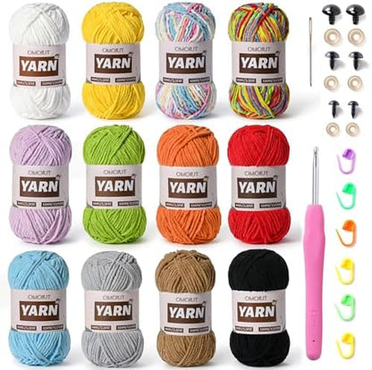 12 Pack 42.3oz/1572yds Bulky Multicolor Yarn Set, Plush Chenille Blanket Yarn for Crocheting, Fluffy Velvet Yarns for Crochet, Fuzzy Baby Yarns for Crocheting Soft, Crochet Amigurumi D by OMoiut