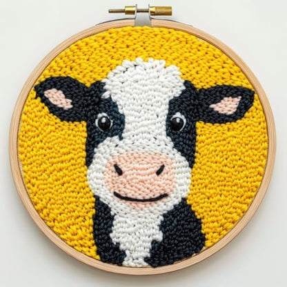 DIY Punch Needle Kits Cartoon Cute Dairy Cow with Hoop 20x20cm-2 by Unknown