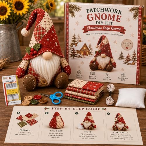 DIY Patchwork Gnome Kit– Create Your Own Adorable Animals,Halloween Christmas GnomeDIY Patchwork Kit,3D Gnome DIY Sewing Project for Adults &Beginners,Handmade Decor Ornament Gift for Craft Lovers by Unknown