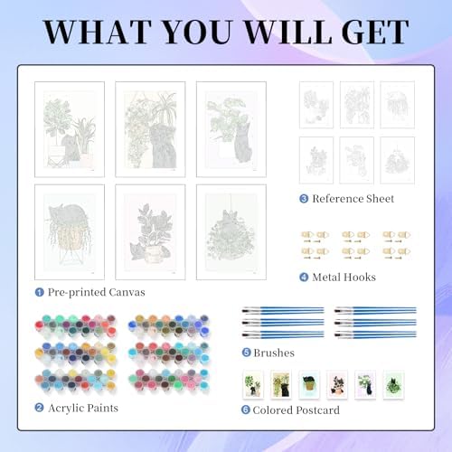 6 Pack Paint by Numbers Kit for Adults & Beginners, Black Cat & Green Plant - Image 5