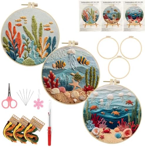 LYMIGER 3 Packs Embroidery Kit for Adults, Embroidery for Beginners (Sea-1) by Unknown