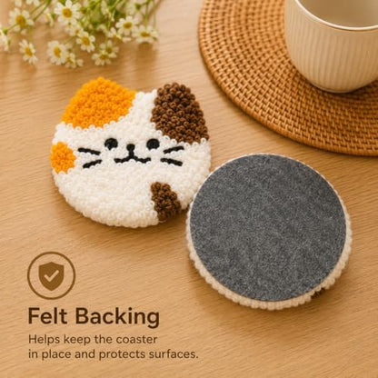HGUANGJ Punch Needle Kit for Beginners Adults, Cat Coasters Kit with Adhesive Felt, Yarns, Embroidery Hoop for DIY Craft - Image 4
