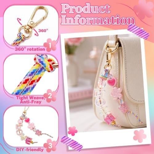 Wurosi 16 Pcs Paracord for Keychain Making, Beadable Keychain Making Kit - Image 3