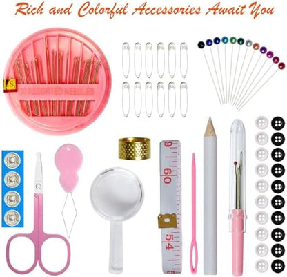 Sewing Kit with Case Portable Sewing Supplies for Home Traveler, Adults, Beginner, Emergency, Contains 18 Sewing Thread, Scissors, Needles, Measure etc (Pink) - Image 3