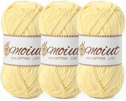 3 Pack Cotton Yarn for Crocheting, Baby Yarn for Crocheting Soft, 393yds / 5.29oz Fluffy Amigurumi Crochet Yarn, 5 Ply 100% Milk Cotton Yarn for Puzzle、Socks、Clothes(3 Light Yellow) by OMoiut
