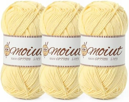 3 Pack Cotton Yarn for Crocheting, Baby Yarn for Crocheting Soft, 393yds / 5.29oz Fluffy Amigurumi Crochet Yarn, 5 Ply 100% Milk Cotton Yarn for Puzzle、Socks、Clothes(3 Light Yellow) by OMoiut