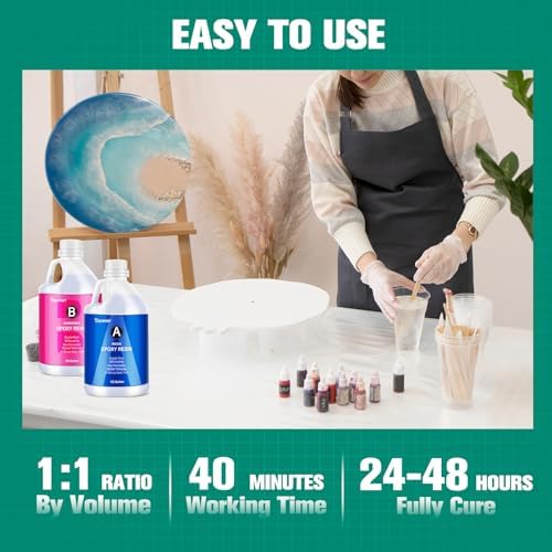 Teexpert Epoxy Resin Crystal Clear: 1 Gallon Epoxy Resin Kit Casting Resin Non Toxic High Gloss for Casting Coating Art DIY Craft Jewelry Wood Table - 2 Part(64oz Resin and 64oz Hardener) - Image 4