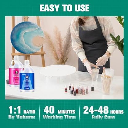 Teexpert Epoxy Resin Crystal Clear: 1 Gallon Epoxy Resin Kit Casting Resin Non Toxic High Gloss for Casting Coating Art DIY Craft Jewelry Wood Table - 2 Part(64oz Resin and 64oz Hardener) - Image 4