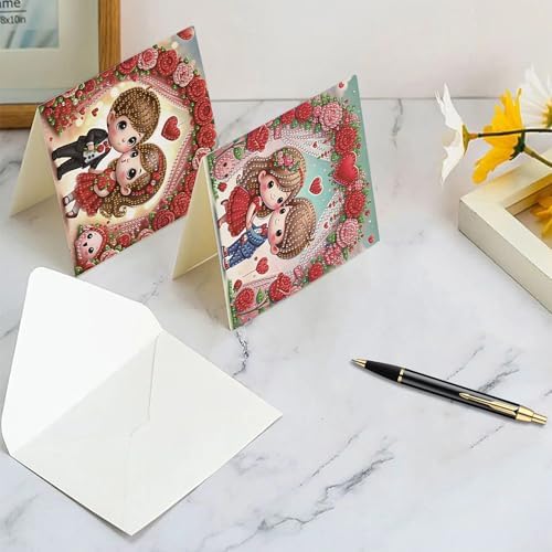 6PCS Valentine's Day Diamond Art Painting Greeting Cards, DIY Kit - Image 5