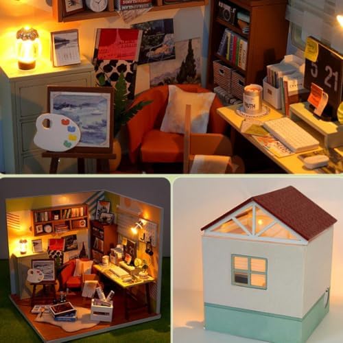 DIY Miniature House Kit with LED Light and Dust Cover, 3D Wooden Dollhouse Assembly Model Building Kit for Adults Teens, Creative Craft Project, Bookshelf Decor and Birthday Gift (Bubble Bath) - Image 4