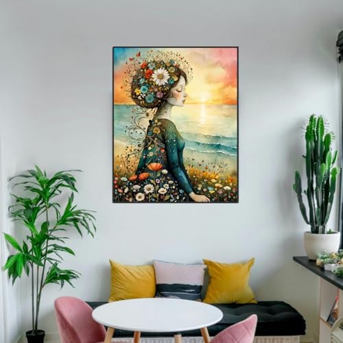 ldazao Girl Paint By Numbers Kit for Adults Flower Color Adult Paint By Number Kits Canvas Oil Painting Kit DIY Crafts for Women Gift 16x20 Inch Flameless - Image 3