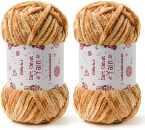 2x100g Fluffy Velvet Chenille Yarn for Crocheting and Knitting, 80m (87.5yd) Baby Yarn for Crocheting Soft, Crochet Chunky Yarns Amigurumi Yarns (2 Khaki) by OMoiut