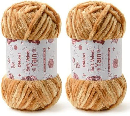 2x100g Fluffy Velvet Chenille Yarn for Crocheting and Knitting, 80m (87.5yd) Baby Yarn for Crocheting Soft, Crochet Chunky Yarns Amigurumi Yarns (2 Khaki) by OMoiut
