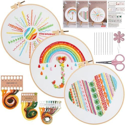 Konrisa Easy Embroidery Kit for Beginners Stamped Embroidery Starter Kit DIY Sewing Needlepoint Cross Stitch for Adults, Stitch Practice Kit 3 Embroidery Fabric Pattern by Konrisa