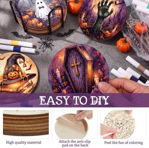 Reallnaive 77 Pcs Wooden Coasters Paint Kit, Halloween - Image 3