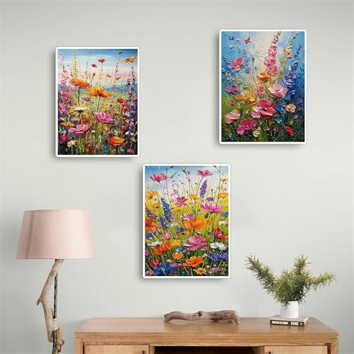 Jiqinsiye 3 Pcs DIY Flower Paint by Numbers for Adults,Wooden Framed Painting by Number Kits on Canvas,Acrylic Color by Numbers for Adult Beginner,Gifts Decor for Home Wall Room (Flower) - Image 2