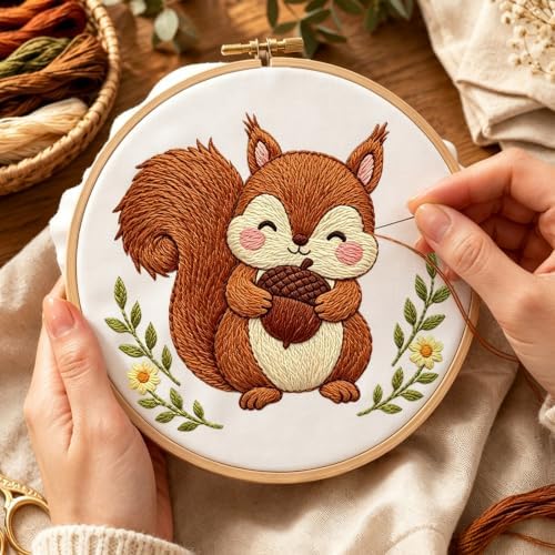 Nuberlic Embroidery Kit for Beginners Stamped Squirrel Needlepoint - Image 4