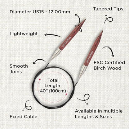 KnitPro Dreamz Fixed Circular Needles 40" (100cm) | US Size 17 (12mm) - Image 3
