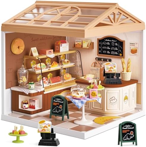 Bread Shop DIY Miniature House Kit for Adults, 3D Dollhouse with LED Light & Dustproof Door, Stackable Connectable Display Case, Creative Gift for Bakery Lovers Teens Women by BeepZipp