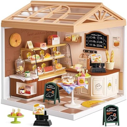 Bread Shop DIY Miniature House Kit for Adults, 3D Dollhouse with LED Light & Dustproof Door, Stackable Connectable Display Case, Creative Gift for Bakery Lovers Teens Women by BeepZipp