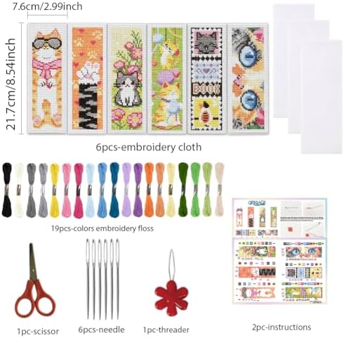 ORIGACH 6 Set Cute Cat Cross Stitch Bookmark Kit for Beginner - Image 2