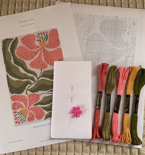 Pink Floral Cross Stitch Kit for Adults, Modern Botanical Embroidery Kit with Printed Pattern, DIY Needlepoint Kit, Beginner Embroidery Gift, Minimalist Flower Wall Art - Image 2