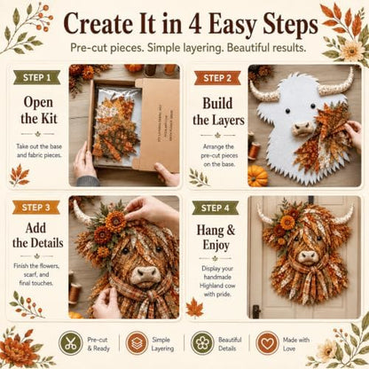 Birth Flower Highland Cow 3D Layered Fabric Art DIY Kit for Adults (T1PC) - Image 4