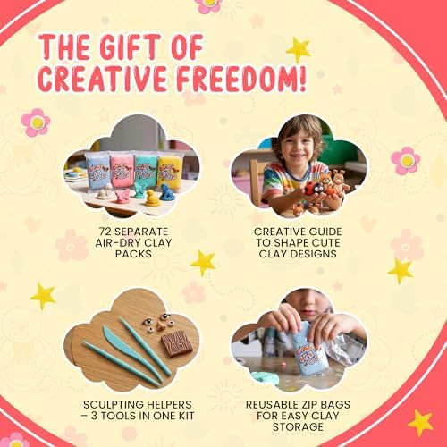 Air Dry Clay for Kids – 72 Colors Soft Modeling Clay Kit, Non-Toxic, DIY Model Art & Crafts Toys with Sculpting Tools, Paintable Craft Kit, Home Party Favors, Birthday Gift for Ages 3+ - Image 6
