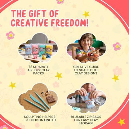Air Dry Clay for Kids – 72 Colors Soft Modeling Clay Kit, Non-Toxic, DIY Model Art & Crafts Toys with Sculpting Tools, Paintable Craft Kit, Home Party Favors, Birthday Gift for Ages 3+ - Image 6