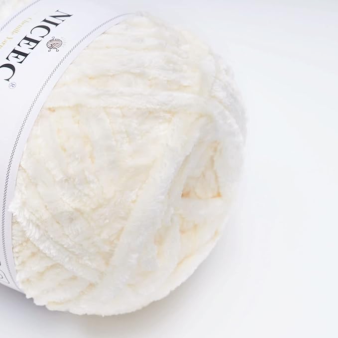 NICEEC 300g Soft Chenille Yarn Blanket Velvet Yarn for Knitting, Crochet, Weaving DIY Craft Total Length 150m (164yds)_Cream White