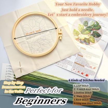 FONNUY Green Plants Embroidery Kit, Cross Stitch Kits for Beginners, Handmade Crafts with Printed Patterns for Beginner Adults, Easy to Follow Color Thread Needlework, 8'' Hoop (Luxuriant) - Image 5