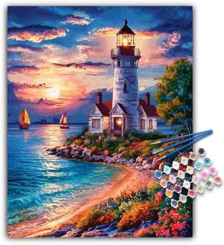 Paint by Numbers Kit for Adults Beginner, Coastal Lighthouse, 16x20 Inch by CamocinDIYKit