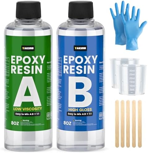 TAKIMO 16OZ Crystal Clear Epoxy Resin Kit, 1:1 Self-Leveling, Bubble Free by TAKIMO