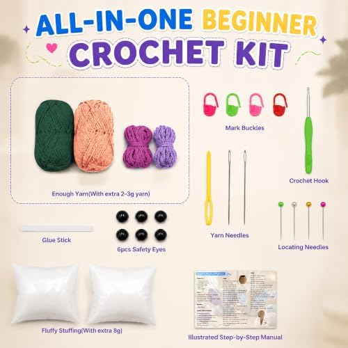 JYZJDKE Crochet Kit for Beginners Adults - DIY Amigurumi Elephant Knitting Starter Kit with Yarn Sets, Crochet Animal Kit Cute Stuffed Animal Craft Birthday Gifts (Dark Green+Flesh Pink Elephant) - Image 3