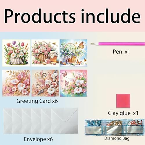 6pcs Tulip Daisy Rose Butterfly Calla Lily Flower Diamond Art Painting Greeting Cards Kit with Envelopes, 5D DIY Special Shaped Card Making Kits for Adults, Holiday Birthday Postcards Craft Gifts - Image 3