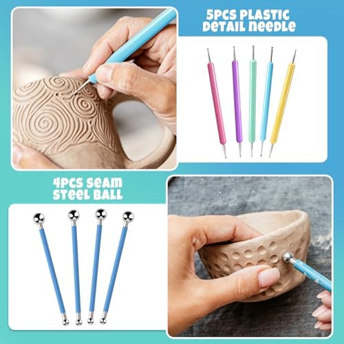 Aukney 100ML Air Dry Clay Varnish and 29pcs Tool Kit, High Gloss Air Dry Clay Glaze, Sealant, Prevent Clay from Cracking, and Scratch Resistant - Pottery Tools for Stippling, Shaping Clay Crafts - Image 3
