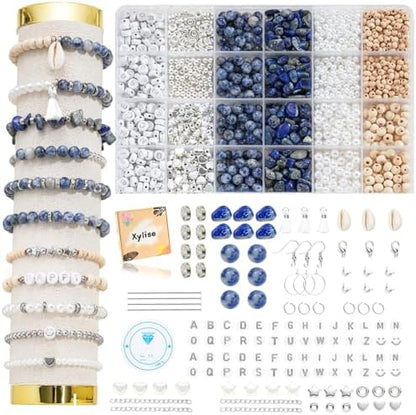 Xyliise Bracelet Making Kit Natürliche Perlen Set for Adults Beads for Bracelets Silver Jewelry Making Supplies DIY Jewelry Necklace Earrings (CZ006-Click The Blue) by Unknown