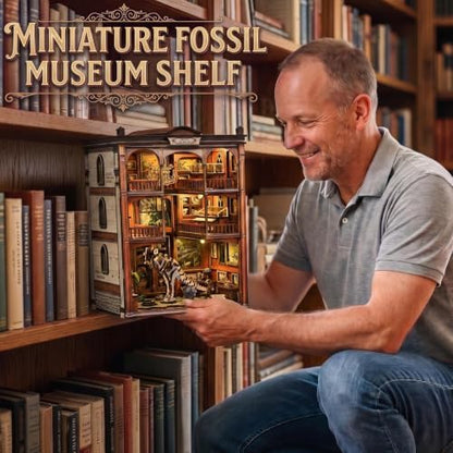 Book Nook Kits for Adults, 3D DIY Miniature Wooden Puzzle with LED Light, Adult Crafts Kits, House Bookshelf Decor, 316 Pieces Model Building Gift for Adults & Teens (Dinosaur Fossil Museum) - Image 3