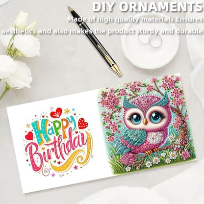 6pcs DIY Diamond Art Greeting Cards Kit with Envelopes&Tools - Create Your Own Sparkling Birthday, Thank You, Holiday Cards for Adults & Beginners(Flower Owl) - Image 7