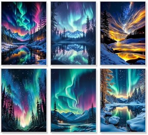 6 Pack Paint by Numbers Kit for Adults Without Frame 10x14 Inch, Aurora by Fountor