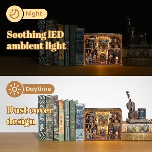 Nookmaster 3D Wooden Puzzle Book Nook Kit, DIY Miniature Dollhouse with LED Light, Bookend Bookshelf Decor Gift for Adults - Image 6