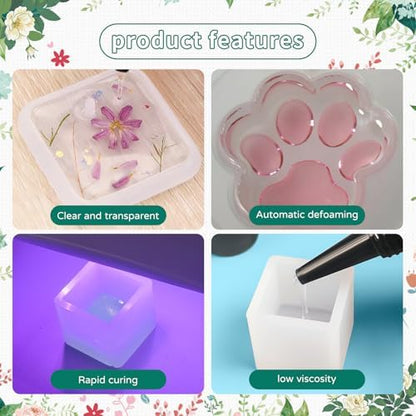Anergoo UV Resin kit with Light 200g Crystal Clear&Low Odor,24W Uv Resin Light,Silicone Mat, Epoxy Resin Hard, Starter Kit for Jewelry - Image 4