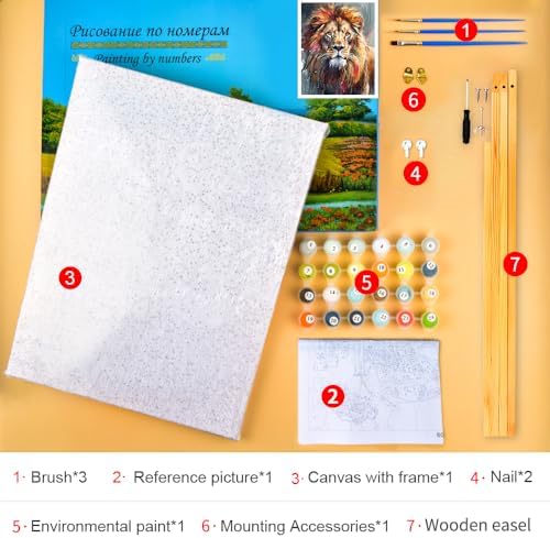 TUMOVO Paint by Numbers Kit for Adults - Lion DIY Adult Paint by Number Kits Animal Acrylic Canvas Painting for Adults Beginners Art Crafts, 16x20 Inch(Framed) - Image 3