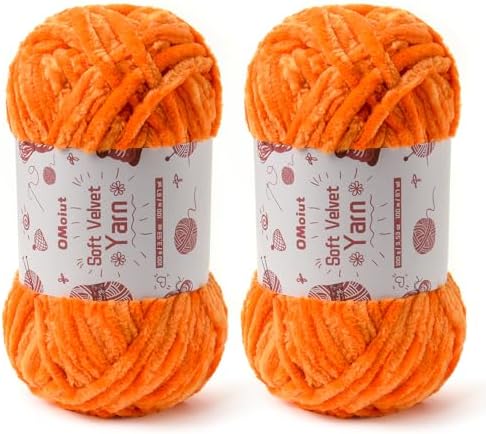 2x100g Fluffy Velvet Chenille Yarn for Crocheting and Knitting, 80m (87.5yd) Baby Yarn for Crocheting Soft, Crochet Chunky Yarns Amigurumi Yarns (2 Orange) by OMoiut