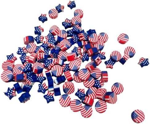 100 Pcs Patriotic Polymer Clay Beads 4th of July Mixed Heishi Spacer Beads Supplies for DIY Bracelet Earring Necklace Jewelry Making (American Flag) by PEVOGON
