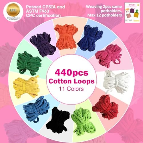 OYACH 7inch Cotton Potholder Metal Weaving Loom Loop,440 Potholder Loom Kit - Image 3