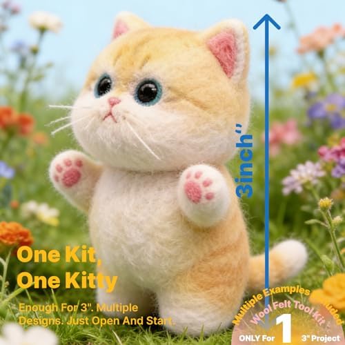 MeowPick Needle Felting Kit, Wool Felting Kit for Beginners Adults, 3 Inch Cute Cat Needle Felting Tools Set, Complete Felting Supplies, DIY Craft for Keychain Car Ornament Gift (Chocolate) - Image 2