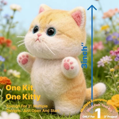 MeowPick Needle Felting Kit, Wool Felting Kit for Beginners Adults, 3 Inch Cute Cat Needle Felting Tools Set, Complete Felting Supplies, DIY Craft for Keychain Car Ornament Gift (Pale) - Image 2