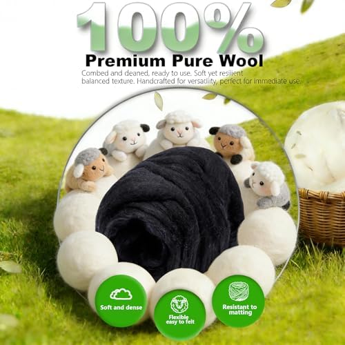 Wool Roving-3.5oz Needle Felting Wool, Soft Multi-Color Wool Fiber, Perfect Felting Wool Pure Wool, Chunky Yarn, for DIY Crafts, NeedleFelting Projects,and Artwork (Black) - Image 5